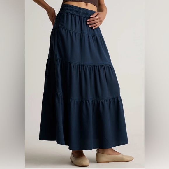 Quince Dark Blue Tiered Tencel Maxi Skirt - Picture 3 of 7